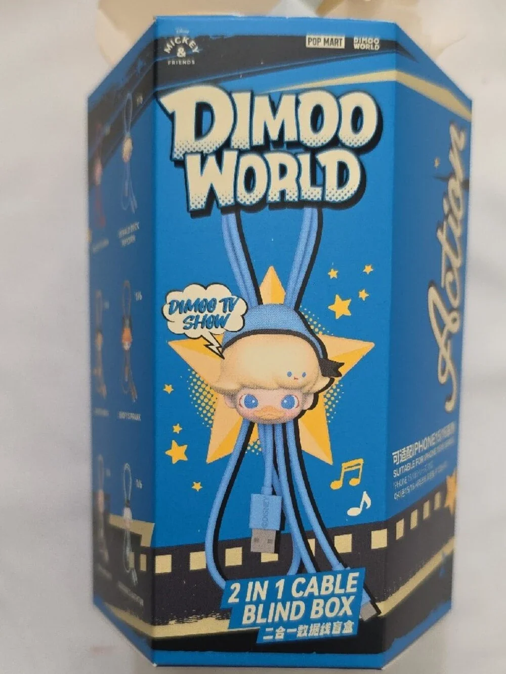 NWT Pop Mart X Disney Dimoo World 2 In 1 Cell Phone Cable Mickey Mouse TV Show